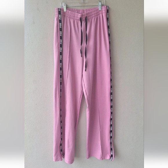Pink Victoria's Secret Active Pocket Side High Waist Wide Leg Track Pants Size L - Picture 1 of 8
